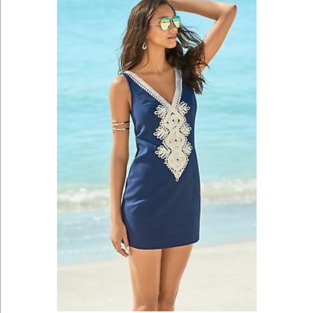Lilly Pulitzer Navy and Gold Junie Shift Dress